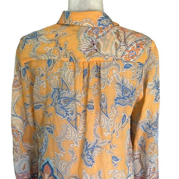 Anthropologie Aratta Silent Journey Peach & Blue Paisley Velvet Trim Blouse - S - Picture 8 of 13